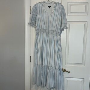 J. Crew Light Blue and White Striped Midi Dress